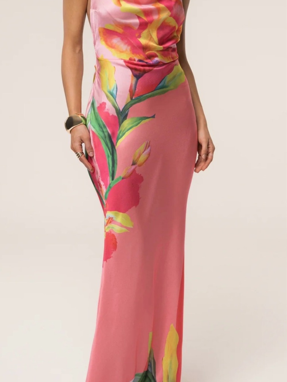 JLUXLABEL Pink Satin Floral Maxi Dress (XS) NEW W/defect